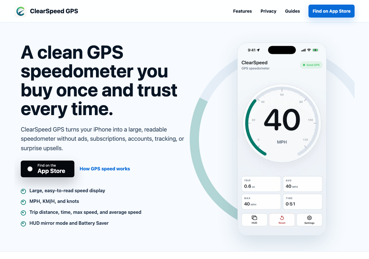 ClearSpeed GPS website screenshot